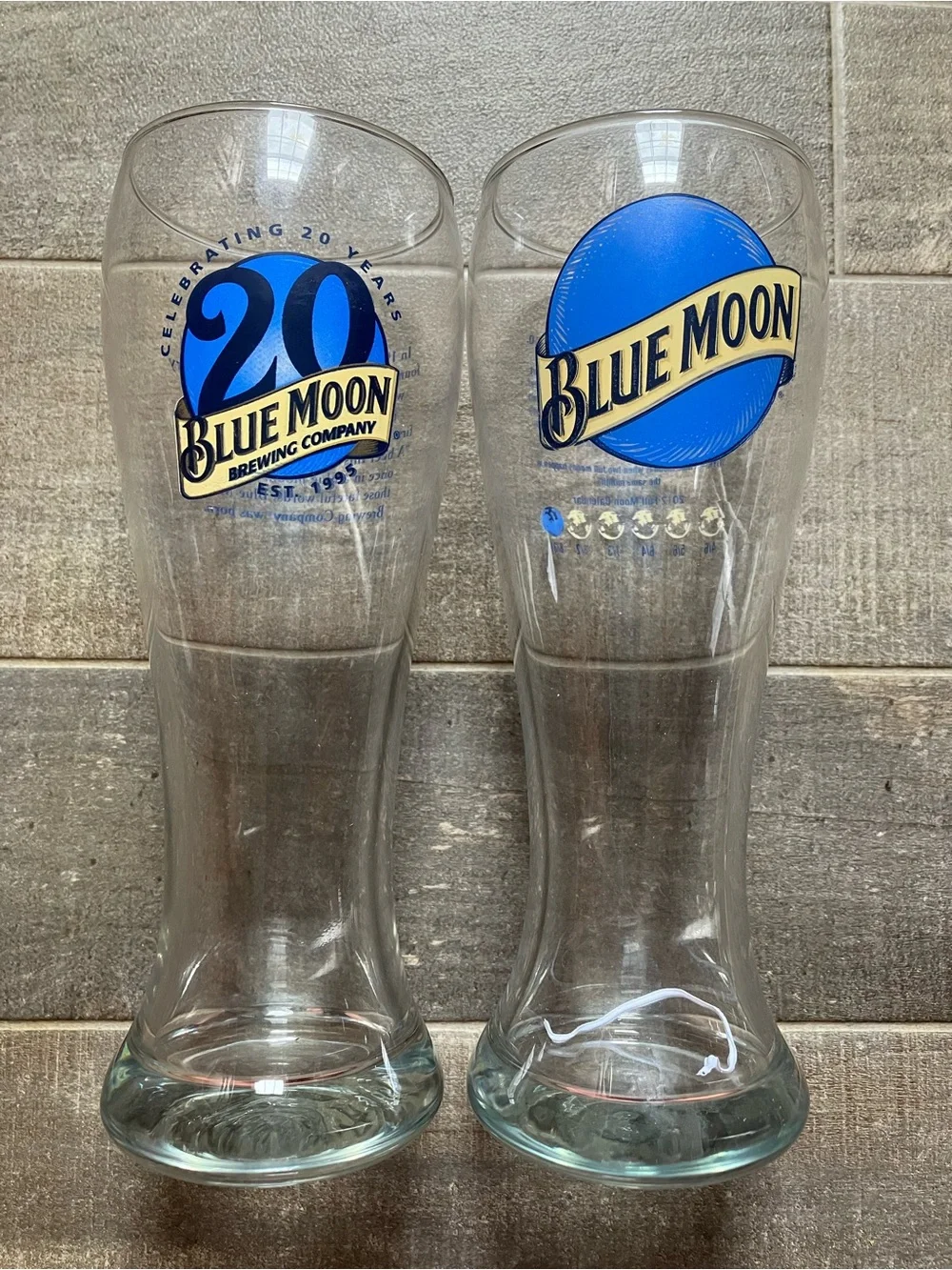 Blue Moon Branded Clear Beer Pilsner Glasses with Blue Logo - Set of 2